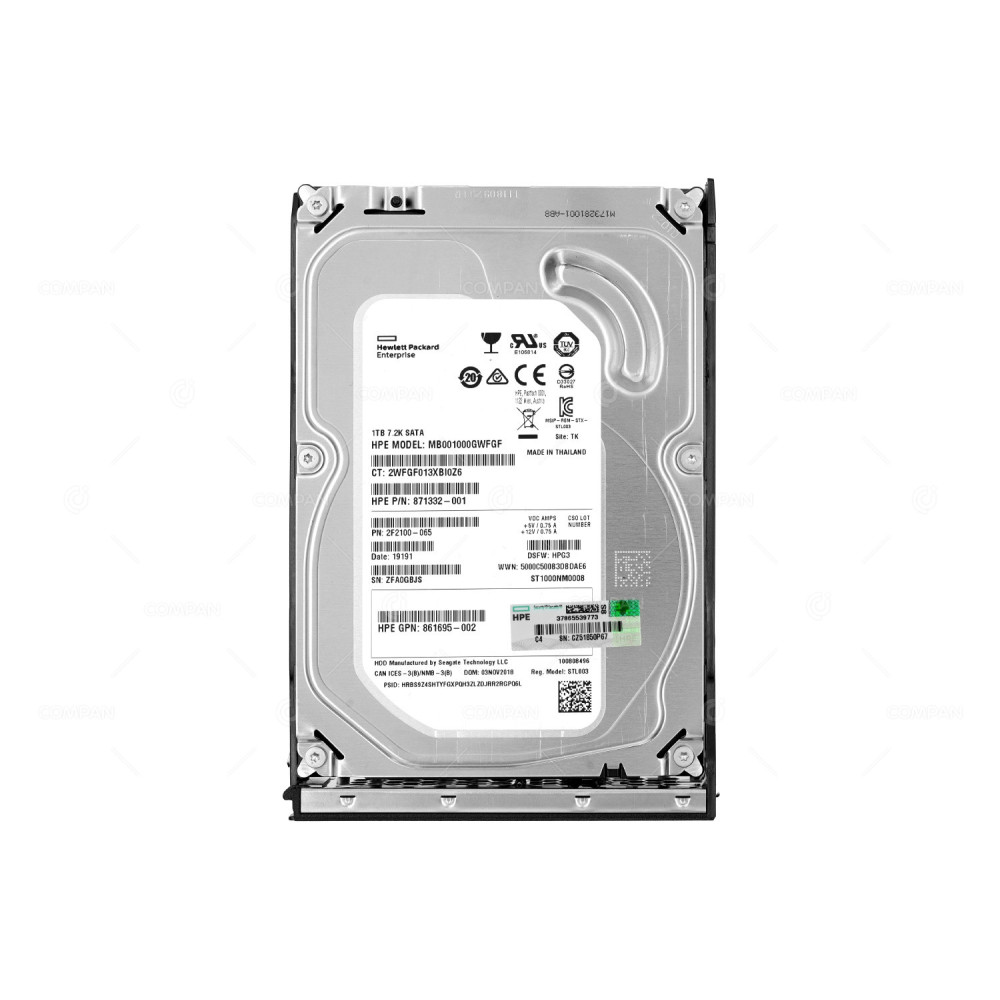 862130-001 HP HDD 1TB 7.2K SATA 6G 3.5" LFF FOR HP PROLIANT ML110 ML350 G10